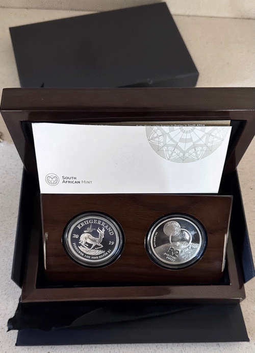 Lowest Mintage of all Silver KRs (only 374) 2019 Proof Lunar privy Krugerrand and Polymer R2 set