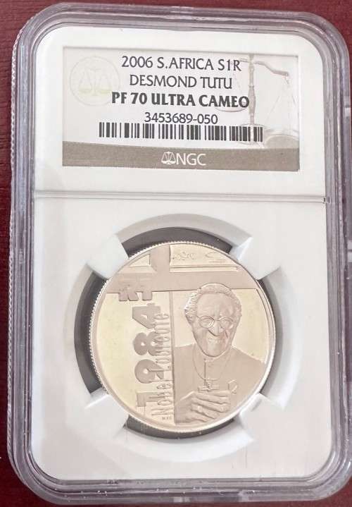 2006 PF70 Proof Protea R1 Silver Desmond Tutu coin NGC graded