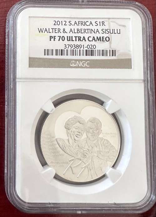 2012 PF70 Proof Protea R1 Silver Walter Sisulu coin NGC graded