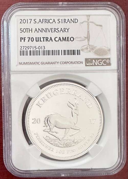 FINEST KNOWN 2017 Proof Silver 1oz Krugerrand NGC graded PF70 Ultra Cameo - RARE