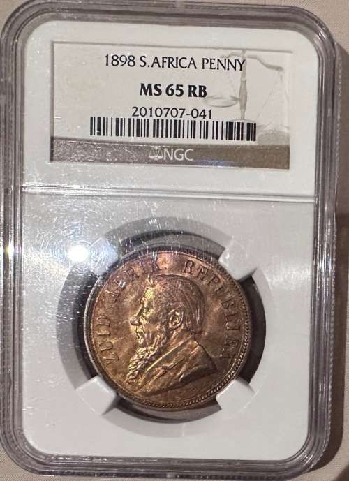 VERY HIGH GRADED 1898 ZAR PENNY BRONZE COIN NGC MS65RB - only 6 better