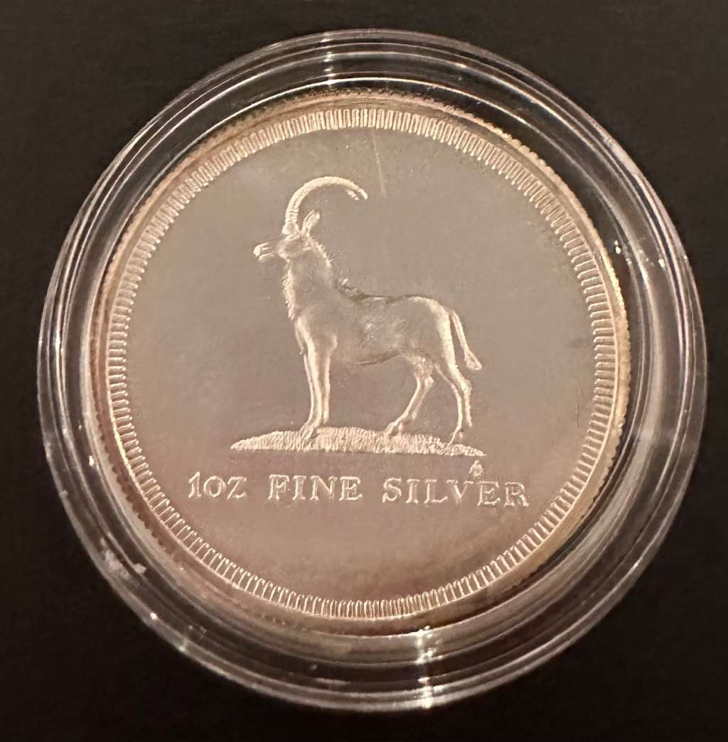 1oz silver medallion Rhodesia Livingston Mint coin in capsule circ 1975