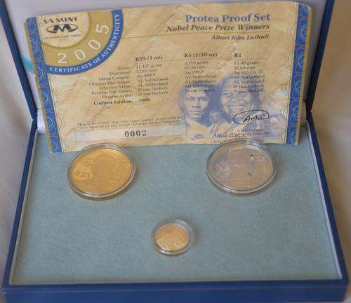 2005 Protea Proof Albert Luthuli gold 3 coin 24ct set - CERTIFICATE NO 0002- Xmas Special
