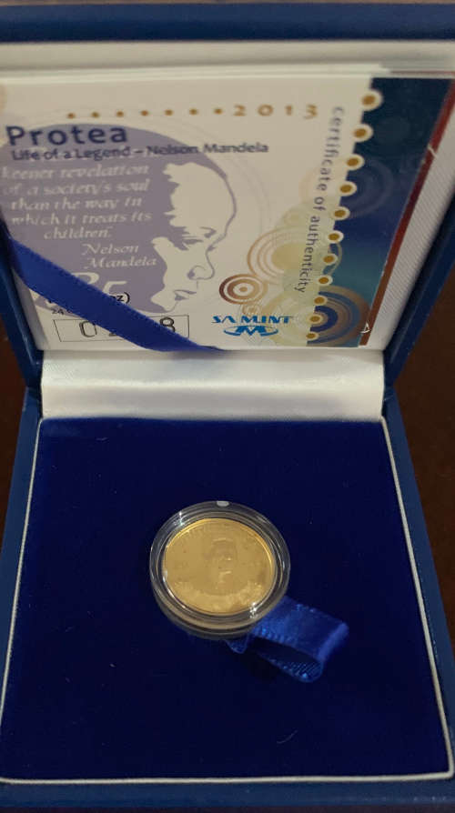 2013 Life Of legend Mandela 1/10th Gold Coin 24ct Protea Series