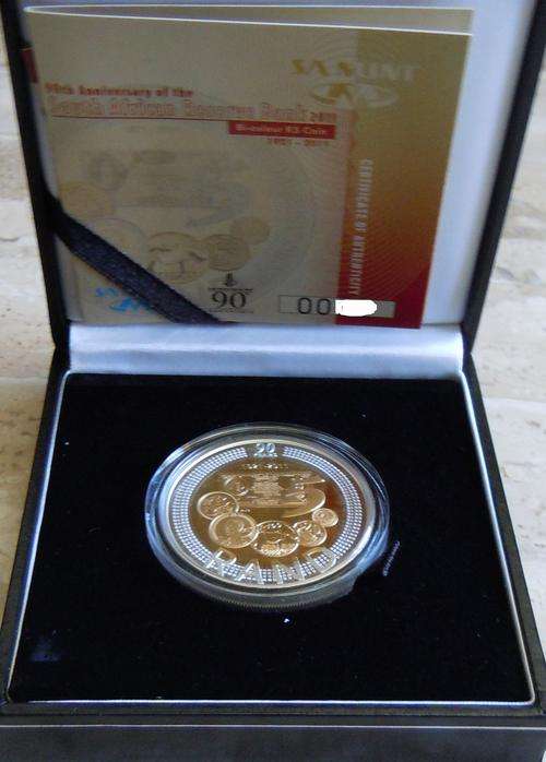 Sealed 90th SARB Proof R5 Crown Silver Coin with 24ct Gold plating has Mandela image