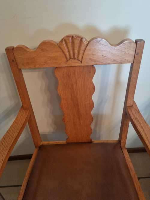 Antique Oak Arm Chairs - Sold as a Pair.