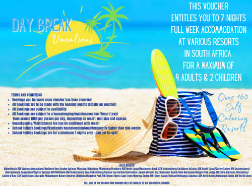 FULL WEEK Accommodation @ various Resorts in South Africa !