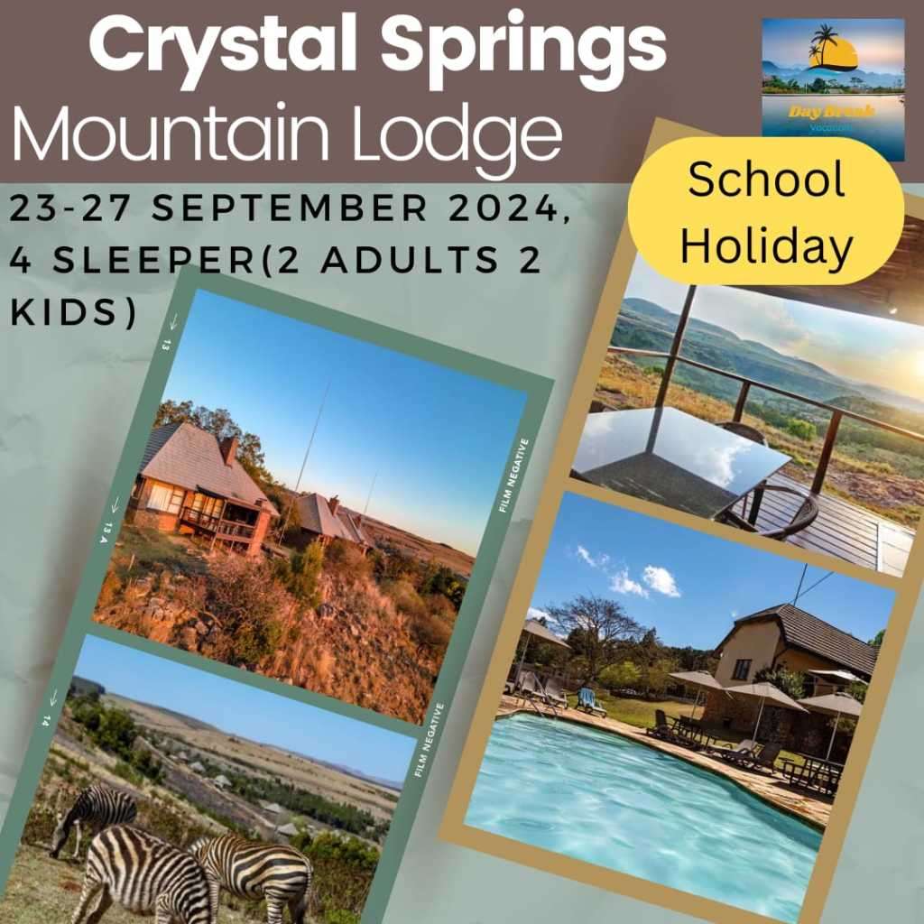 School Holiday/ Crystal Springs 23-27 September 2024 (4 Sleeper) 2 adults 2 kids