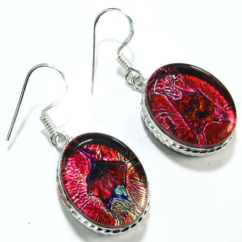 ***Valentine Special*** HANDCRAFTED DICHROIC GLASS 925 STERLING SILVER EARRINGS