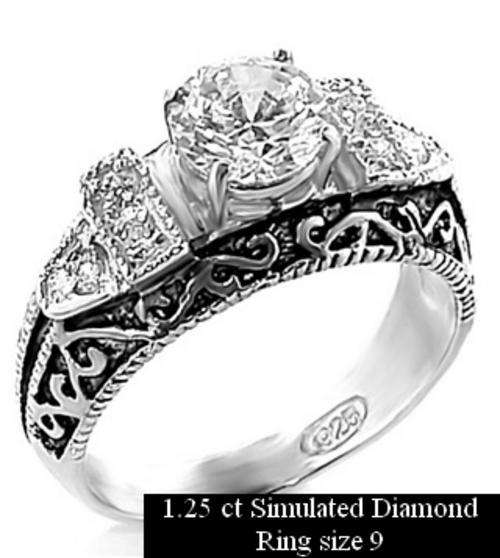 RAVISHING 1.25 ct  DIAMOND 925 STERLING SILVER RING SIZE 9