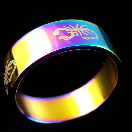 ***RAINBOW STAINLESS STEEL*** SCORPION PATTERN RING SIZE 9