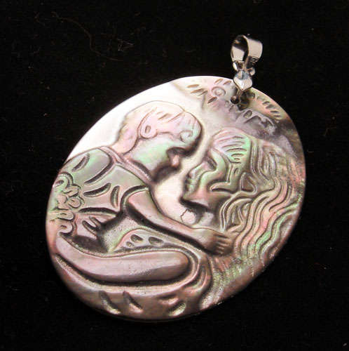 Mother of Pearl - Engraved Cameo Pendant - Hallmarked 18KGP