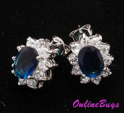 Gorgeous Simulated Diamonds & Sapphire  Earrings