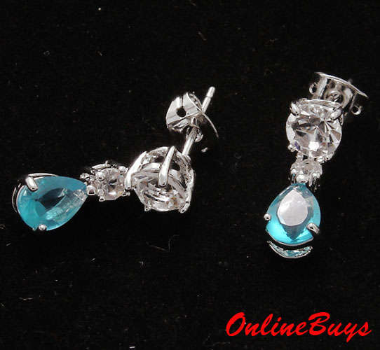 Gorgeous Simulated Diamonds & Blue Topaz  Earrings