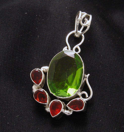 ***GERMAN  SILVER*** - Spectacular Peridot & Garnet Pendant