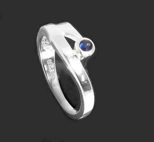 Handcrafted Sterling Silver , Beautiful  Created Sapphire Ring Size 6   ( M )