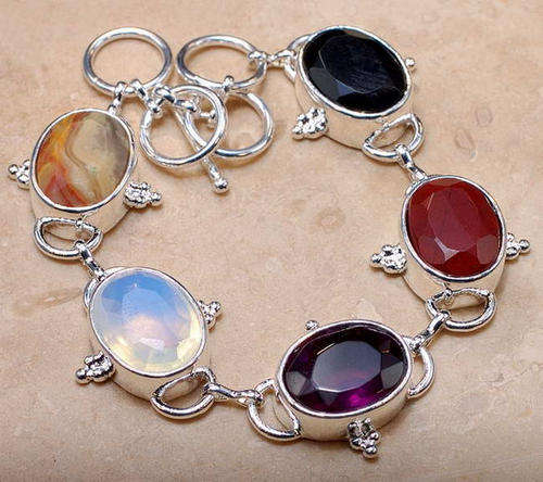 MAGNIFICENT !!! Gemstone Galore Bali Thai Silver Bracelet 21 cm Long