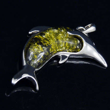 ***LAST ONE*** Stunningly GORGEOUS !!! Green AMBER Dolphin Pendant