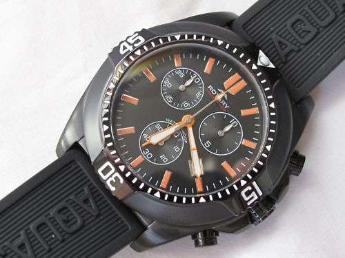 New Mens Rotary Aquaspeed Chrono Watch Black Rubber Strap - Very Nice!