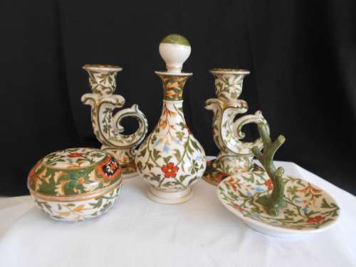 Beautiful Vintage 7 piece, Gilt Edged, Floral Dressing Table Set : Great Condition