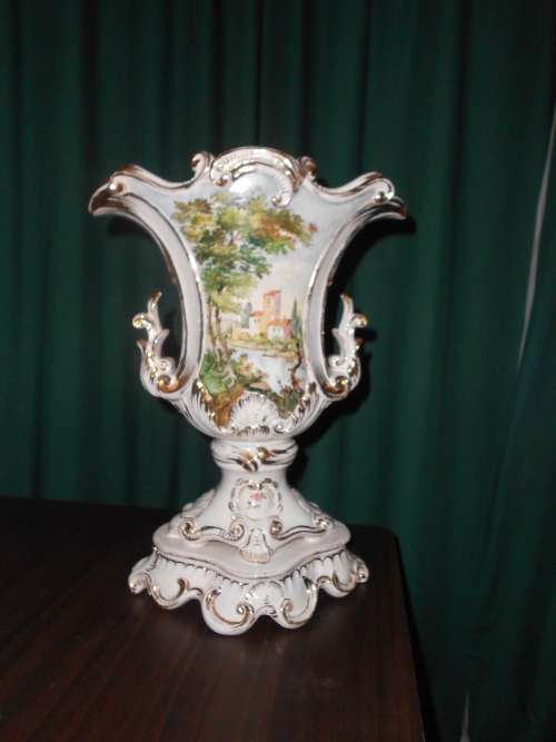 Beautiful, Large, Vintage Capodimonte Vase : Country Scene