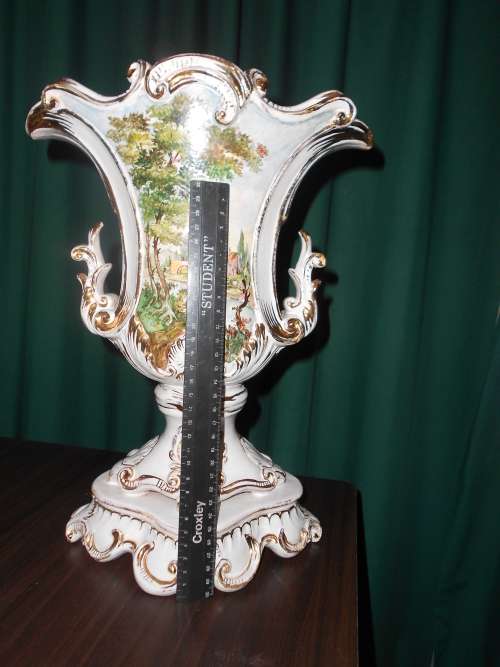 Beautiful, Large, Vintage Capodimonte Vase : Country Scene