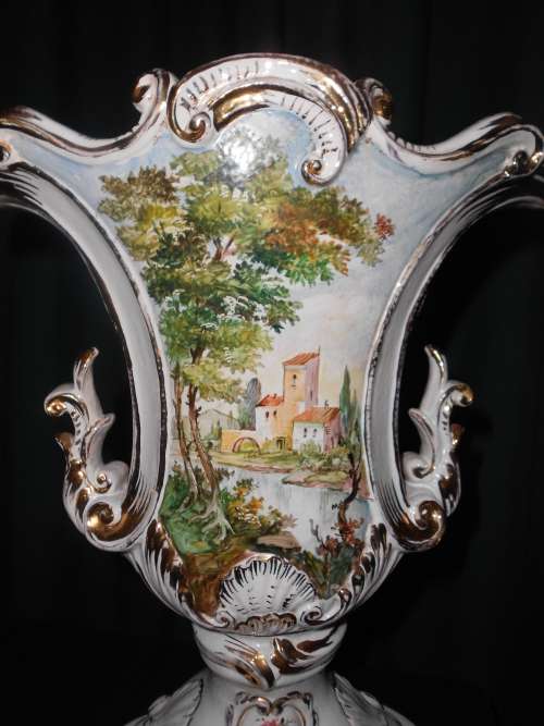Beautiful, Large, Vintage Capodimonte Vase : Country Scene
