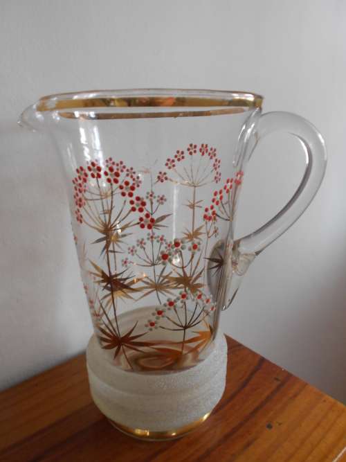 1940's Vintage Set, Gilt-Edged Water Jug and 5 Matching Tumblers : Great Condition