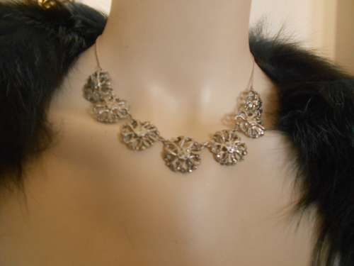 Beautiful Vintage 1940's Marcasite Necklace, Floral Design, 40cm Long, silver chain, Gd Con