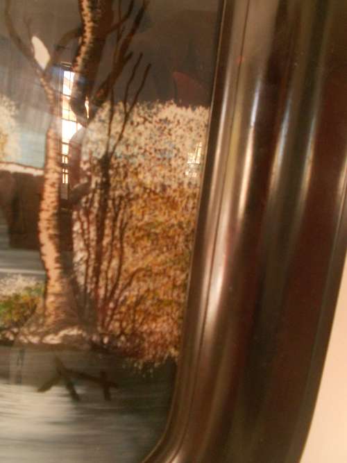 Vintage (1920's) Reverse Painting on Convex Glass, Beautiful Old Mill Scene, Black Frame, Gd Con