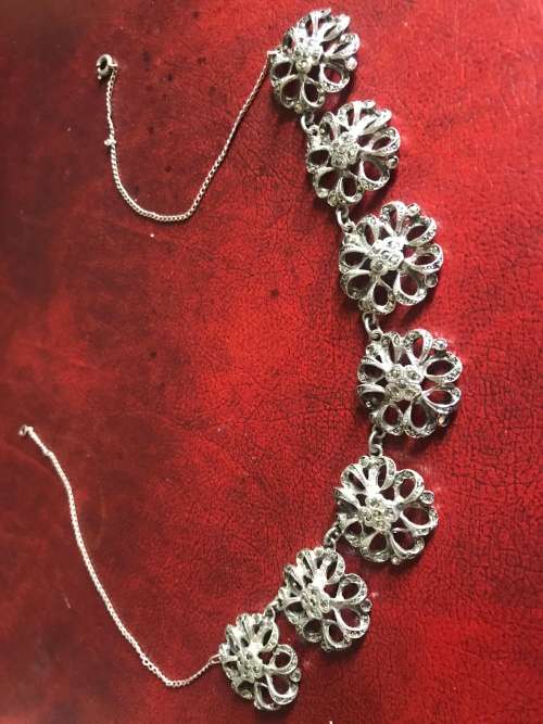 Beautiful Vintage 1940's Marcasite Necklace, Floral Design, 40cm Long, silver chain, Gd Con