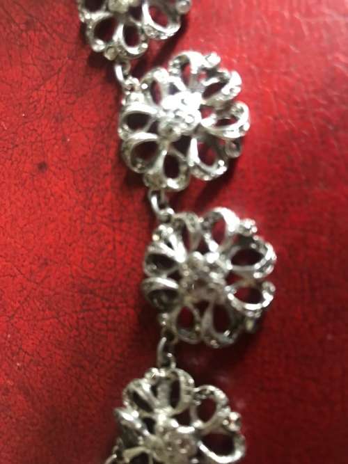 Beautiful Vintage 1940's Marcasite Necklace, Floral Design, 40cm Long, silver chain, Gd Con