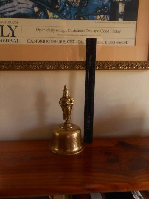 Vintage Heavy Brass hand-held HINDU TEMPLE BELL, Hanuman, Crisp Sound,Gd Condtion
