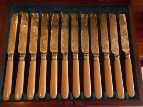 Antique VICTORIAN SILVER-PLATED (EPGS, WMF) 24pce Cutlery Set, Bone Handles, VGC, Free Shipping