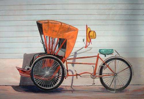 Tricycle taxi (760x510x18mm) acrylic canvas by Doreen Fourie
