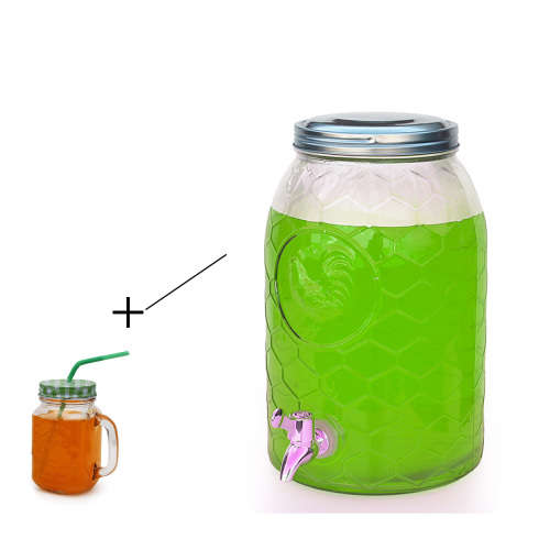 Bev Dispenser - Hexagon 8l + Mason Jar Green