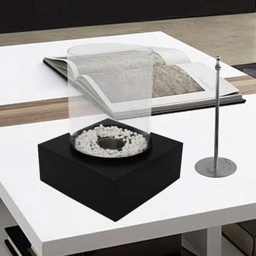 Ethanol Burner - Round with Stones -Black
