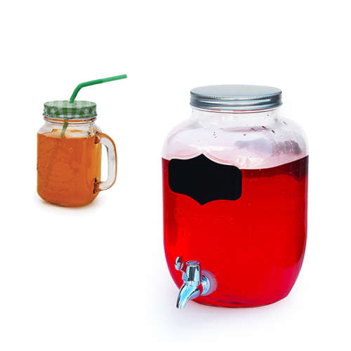 4 x Mason Jars + 1003295 Bev Dispenser - Decal 4l