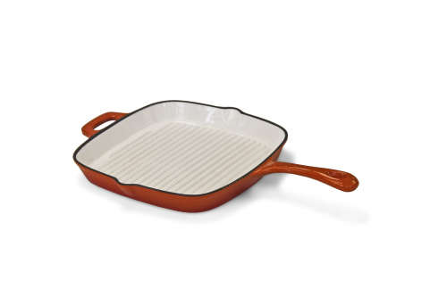 Cast Iron Griddle Pan + Cast Iron Square Skillet Pan Red / orange / grey / blue