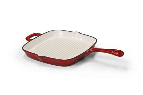 Cast Iron Griddle Pan + Cast Iron Square Skillet Pan Red / orange / grey / blue