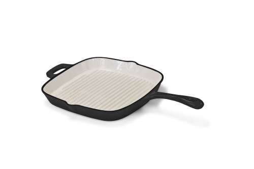 Cast Iron Griddle Pan + Cast Iron Square Skillet Pan Red / orange / grey / blue