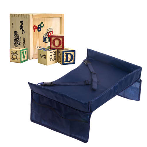 Kids Travel Snack and Play Tray + Toy - Wooden ABC Blocks