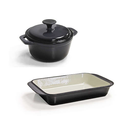 Fine Living Cast Iron Combo -  Casserole + Roasting Pan