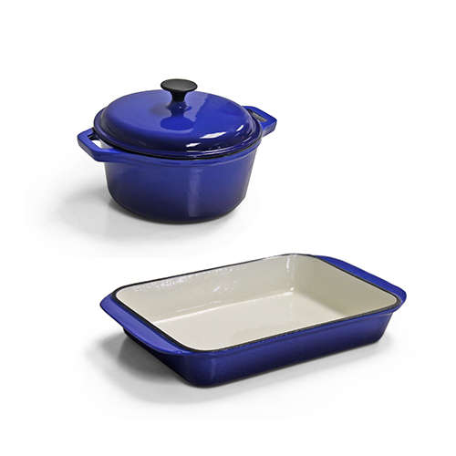Fine Living Cast Iron Combo -  Casserole + Roasting Pan