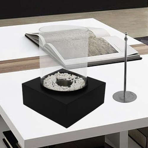 Ethanol Burner - Round with Stones -Black