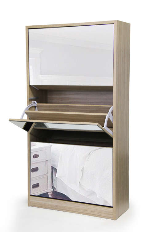 Mirror Shoe Cabinet - 3 Tier