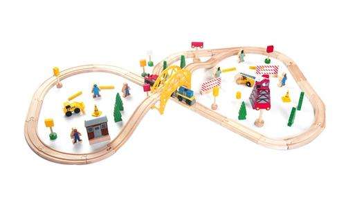 70pc Wooden Trainset  Yellow Brigde