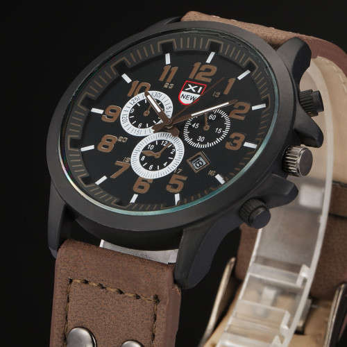 Vintage Style Men's Date Leather Strap Sport Quartz Army Watch