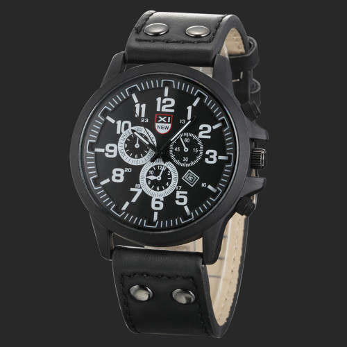 Vintage Style Men's Date Leather Strap Sport Quartz Army Watch
