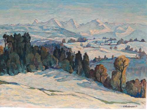 Landscape Oil on Board- signed E Klopfenstein `71